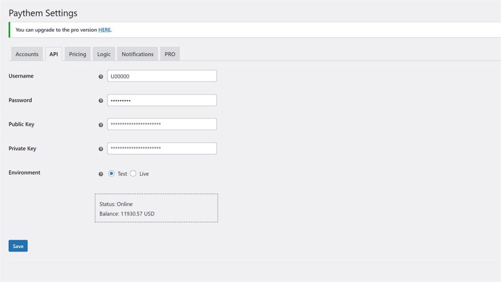 Settings API Credentials