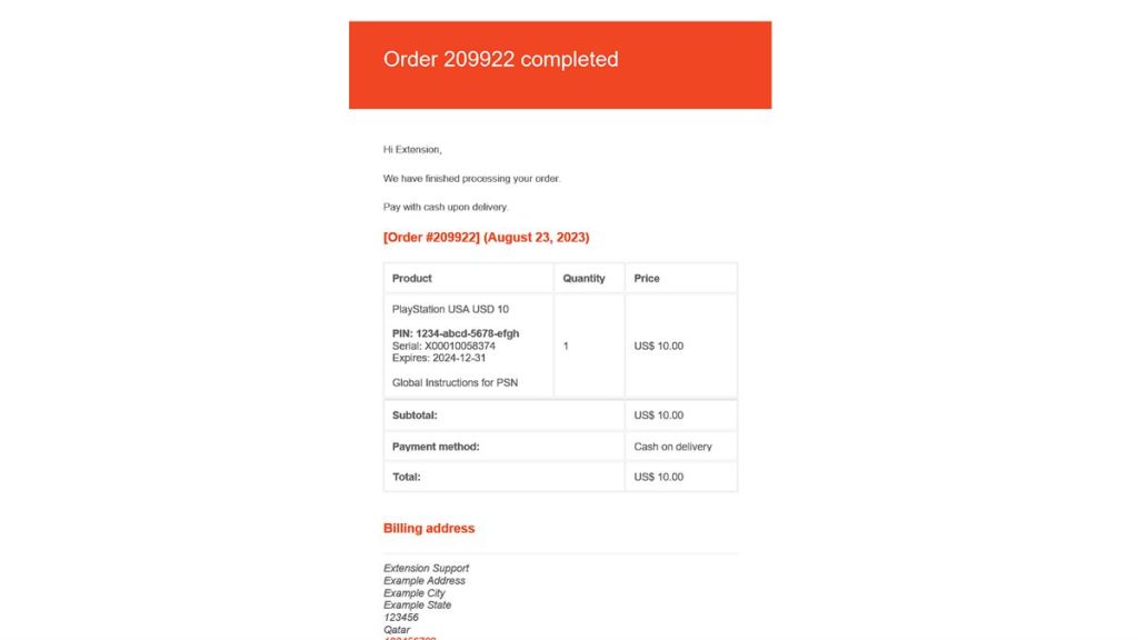 Order Email