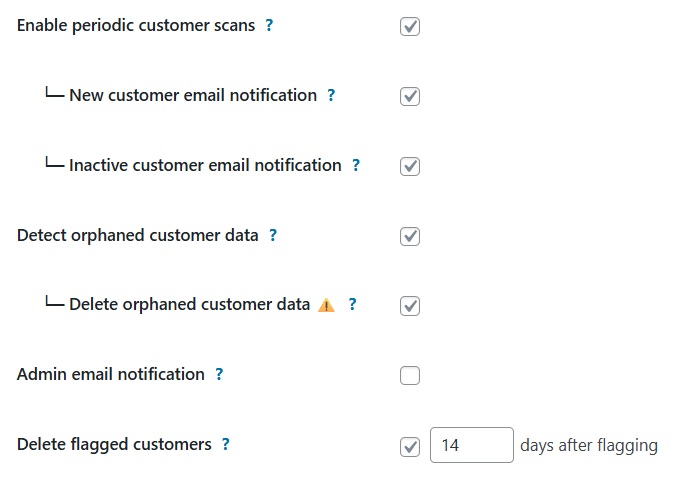 Automation settings for customer cleanup module